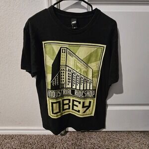 OBEY Propaganda Industries Industrial Graphic T-Shirt Men's Size Medium Black